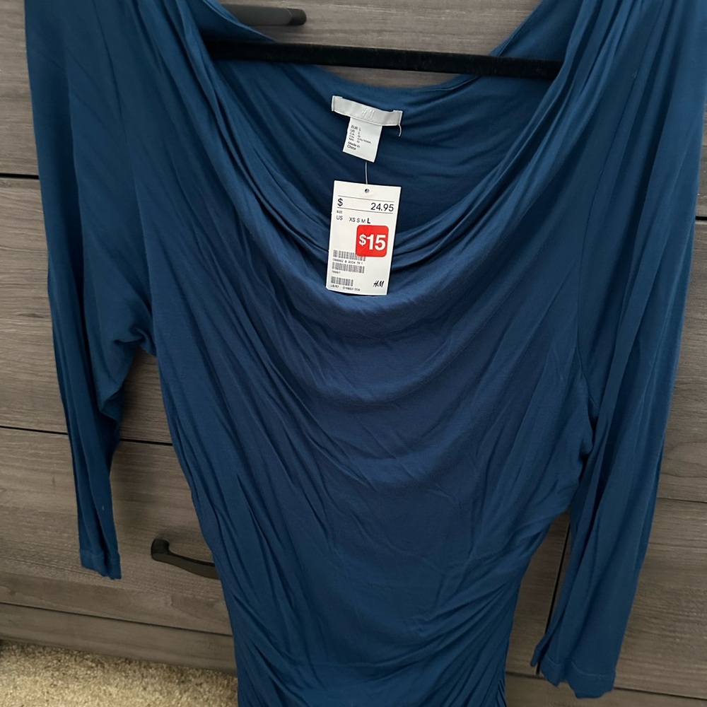 Blue Draped Long Sleeve Top